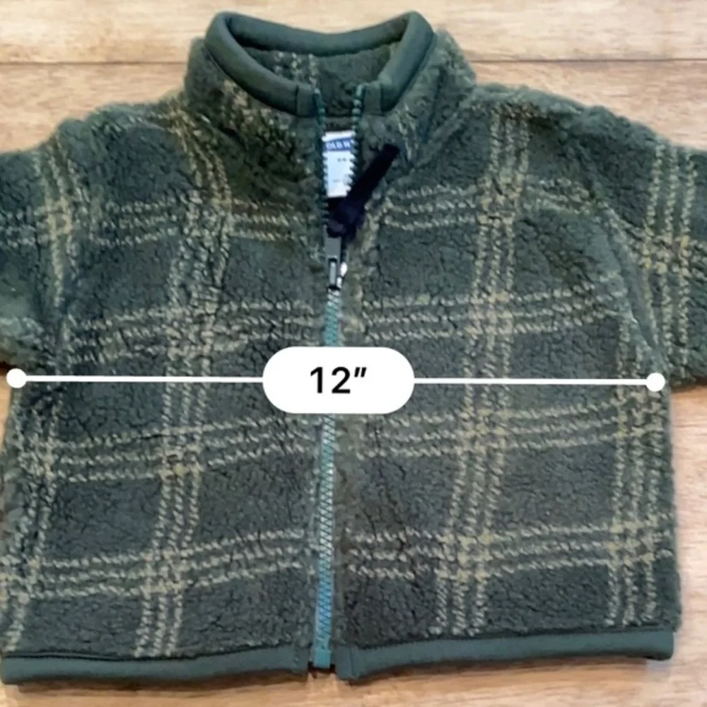Vintage 1999 Old Navy 3-6‎ Months  Dark Green/Tan Wooly Zip Up Jacket